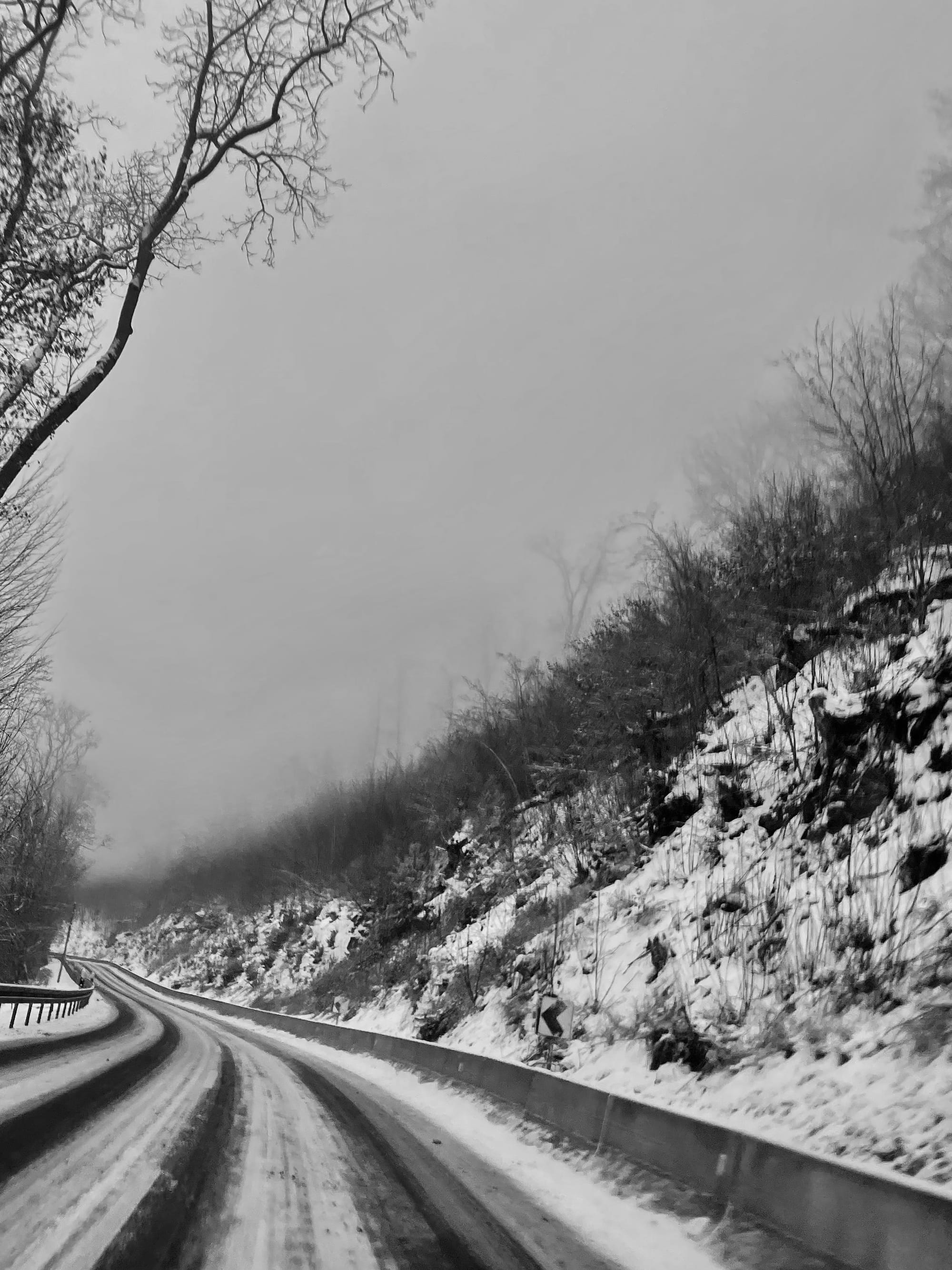 Eine graue Landschaft, es ist Winter
